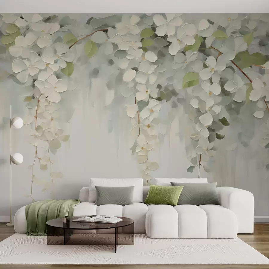 fototapeter Abstrakt maleri med hengende blomster i imitert stil w05641