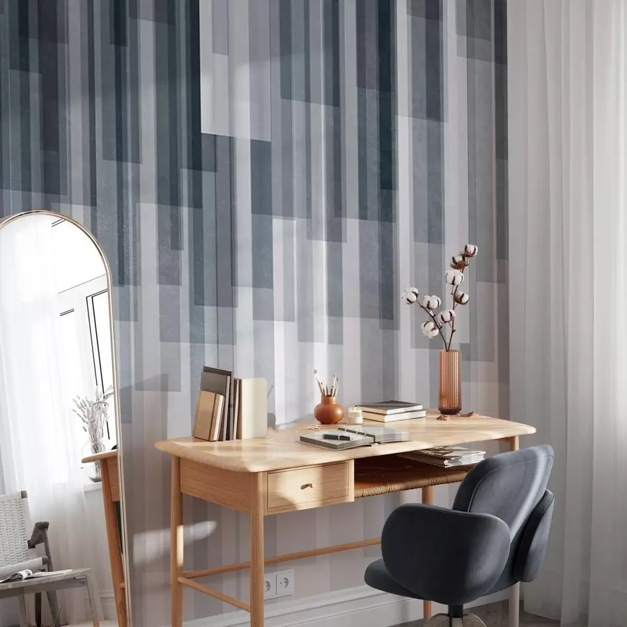 fototapeter Vertikale rektangler med struktur, i varierende gjennomsiktighet og blå nyanser, abstrakt kunst w09889v2