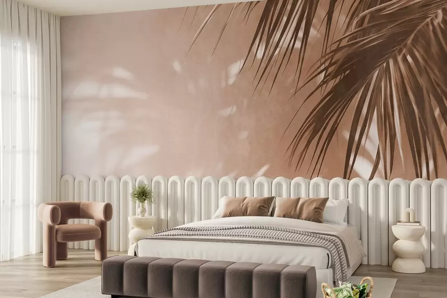 fototapeter Teksturerte palmeblader med skygger, en tropisk atmosfære, minimalisme w09890