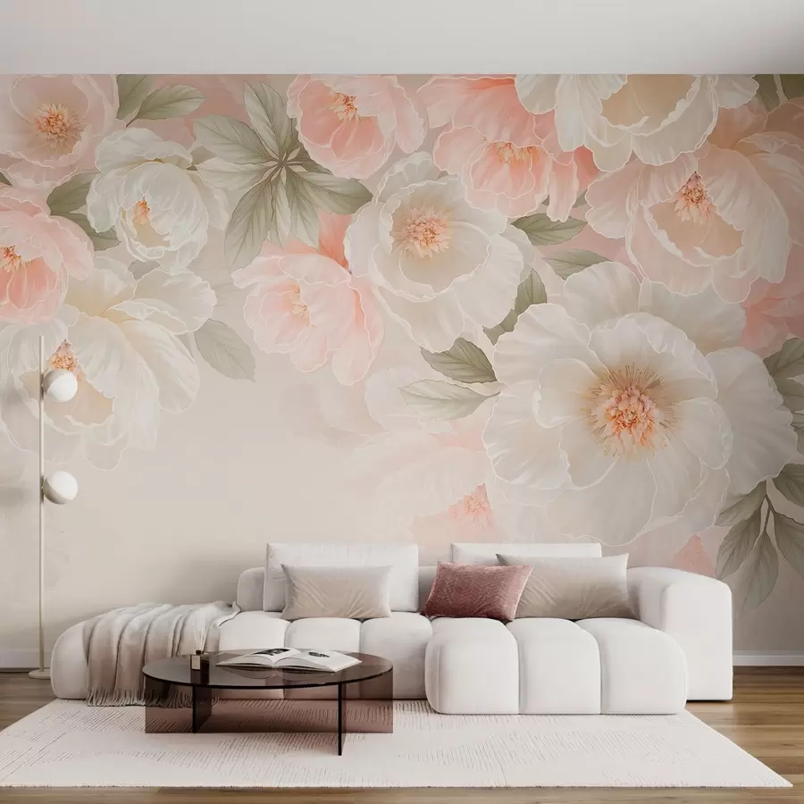fototapeter Store, delikate blomster i rosa og kremfargede nyanser w05540