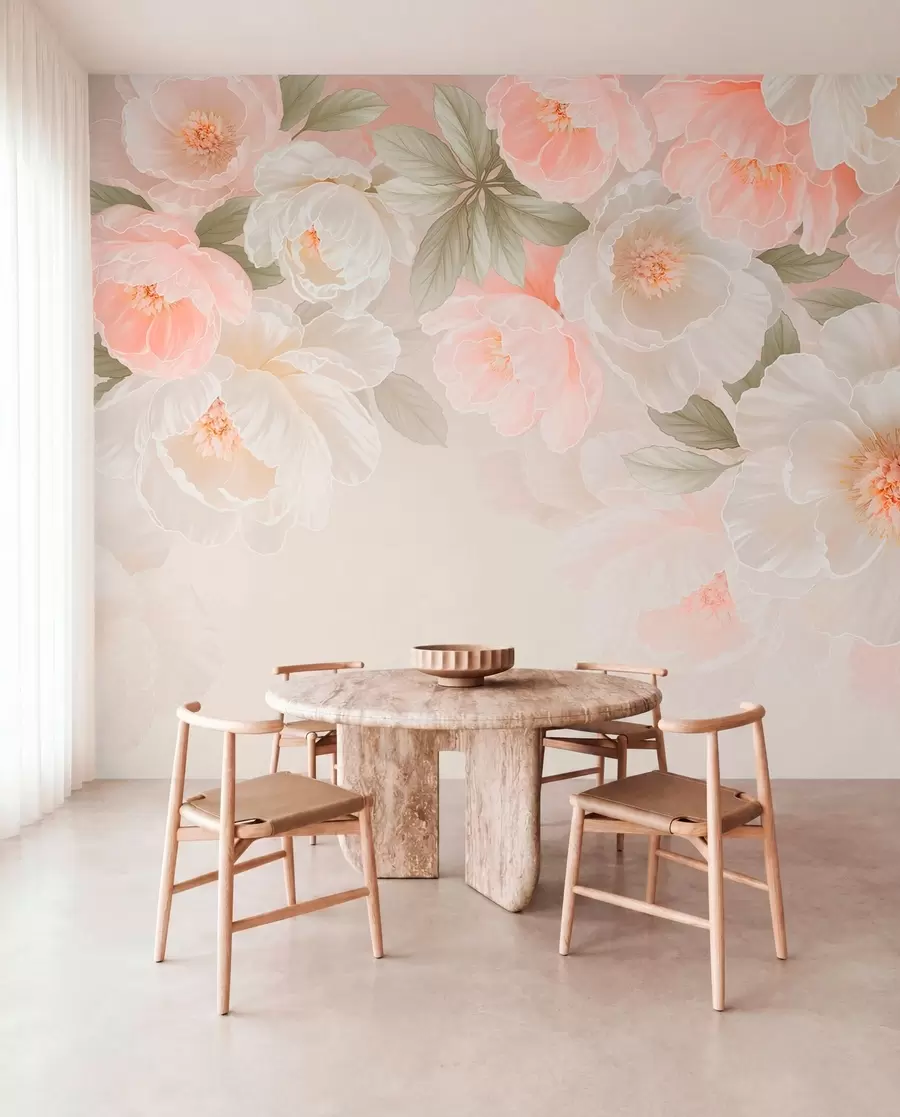fototapeter Store, delikate blomster i rosa og kremfargede nyanser w05540