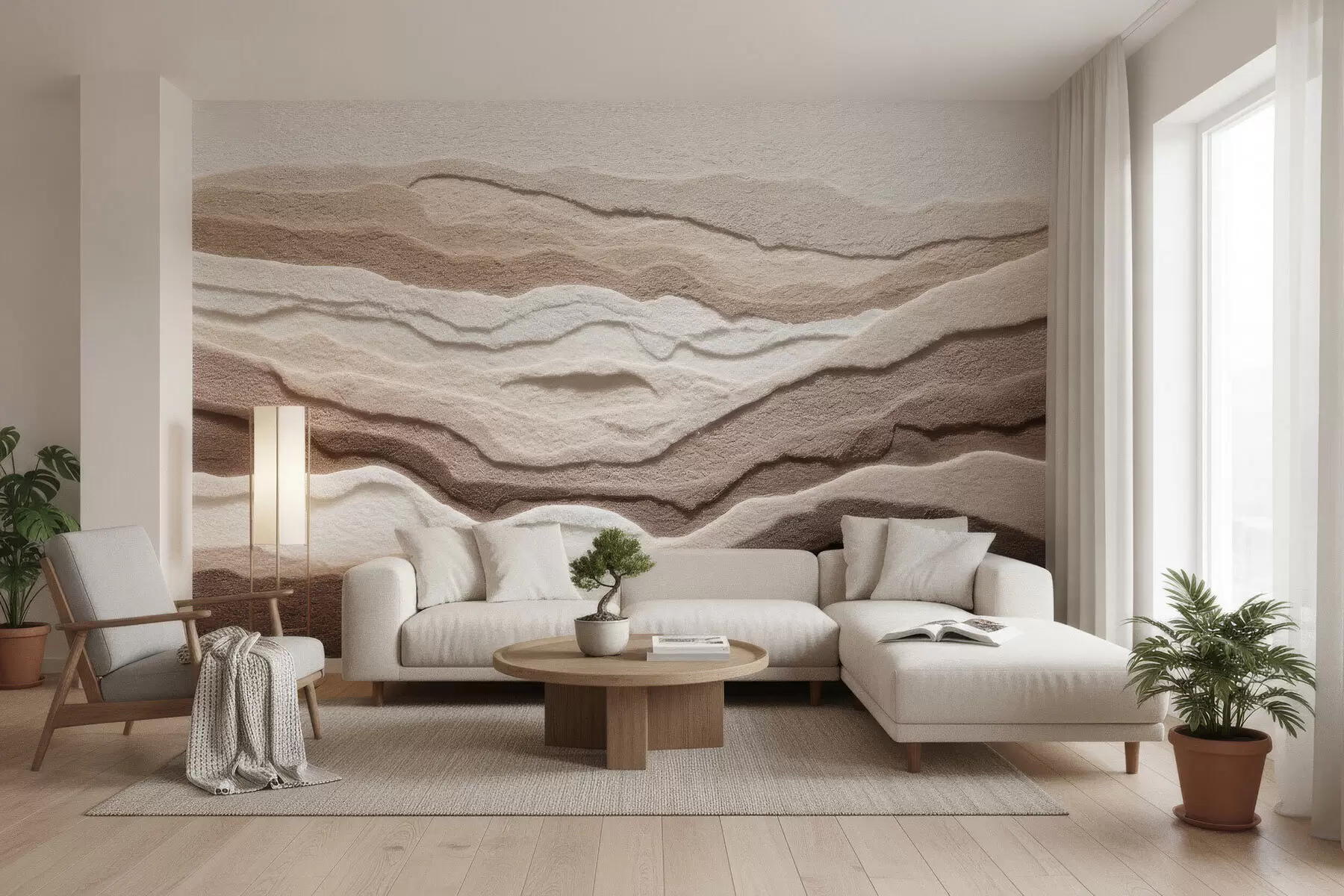 fototapeter Teksturert fototapet med lagdelte sandformasjoner i en varm beige fargepalett w09807