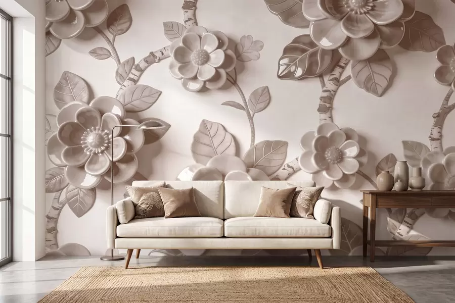 fototapeter Et elegant beige arrangement av skulpturelle, tredimensjonale blomster w09887v1