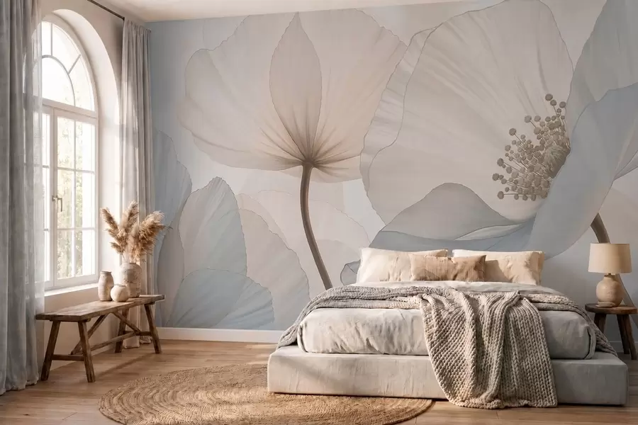 fototapeter Myke, store blomster i lyse pastellfarger w05692