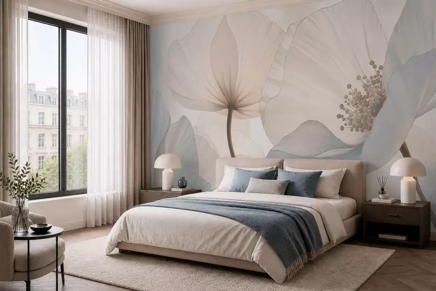 fototapeter Myke, store blomster i lyse pastellfarger w05692