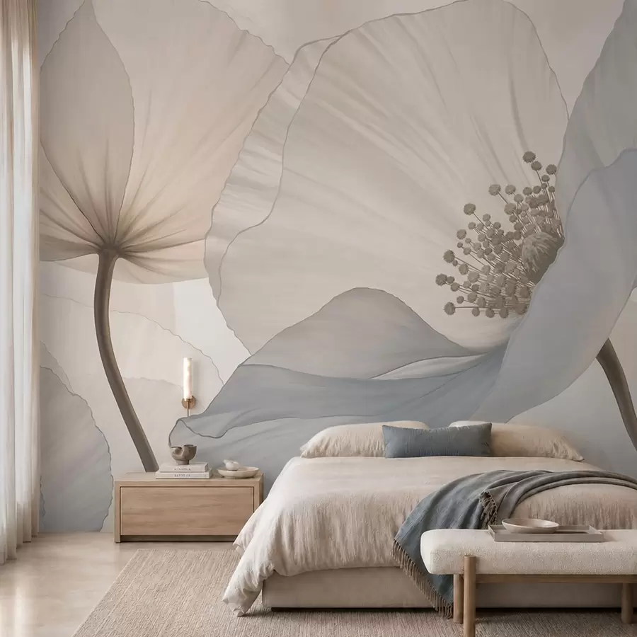 fototapeter Myke, store blomster i lyse pastellfarger w05692
