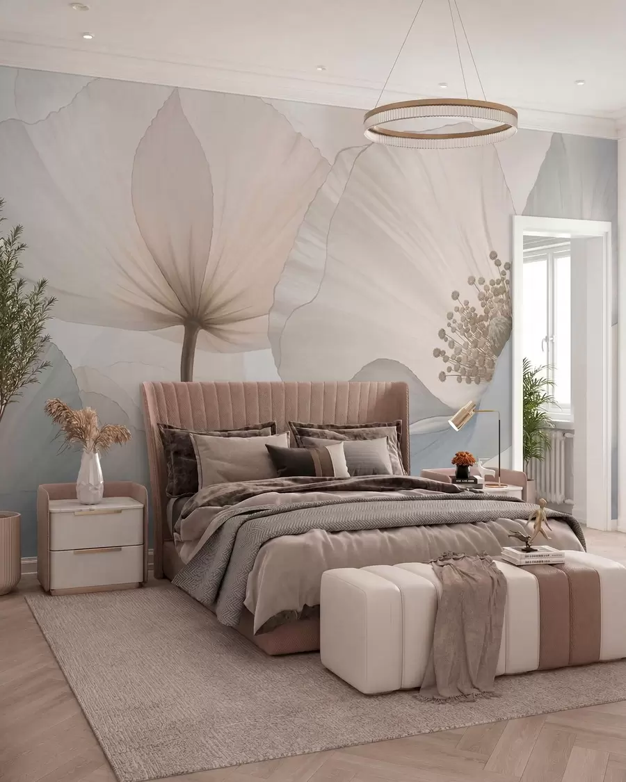 fototapeter Myke, store blomster i lyse pastellfarger w05692