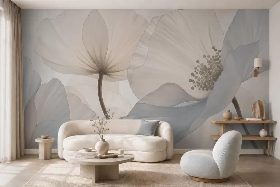 fototapeter Myke, store blomster i lyse pastellfarger w05692
