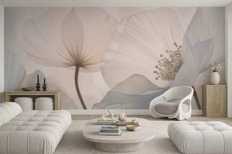 fototapeter Myke, store blomster i lyse pastellfarger w05692