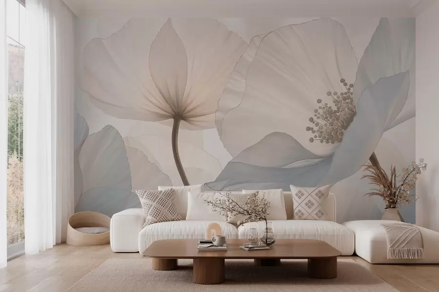 fototapeter Myke, store blomster i lyse pastellfarger w05692