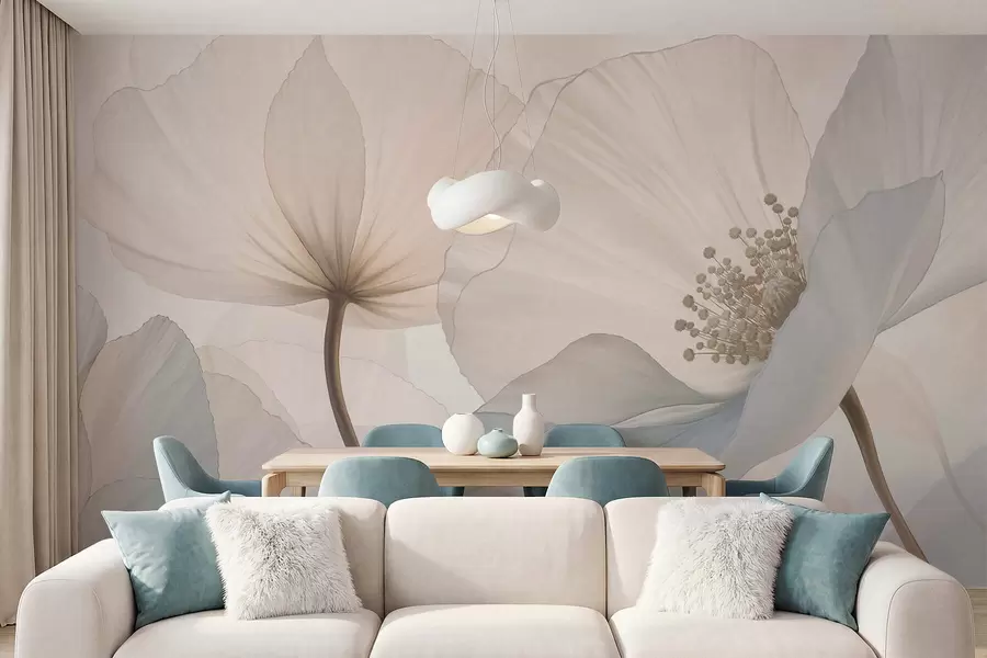 fototapeter Myke, store blomster i lyse pastellfarger w05692