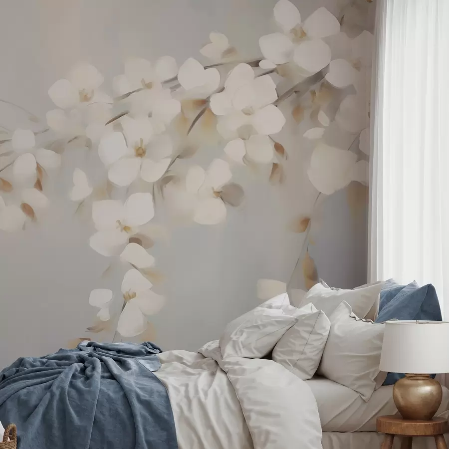 fototapeter Abstrakt gren med blomster – etterligning av et maleri w05665