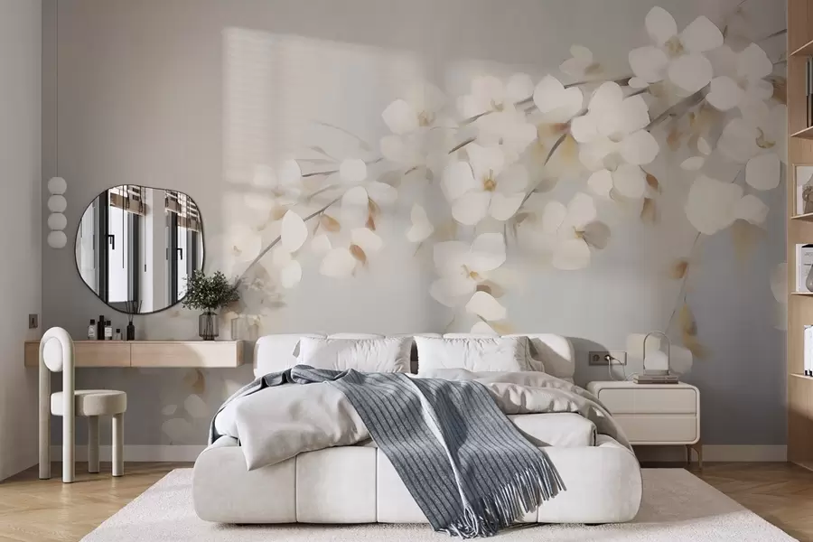 fototapeter Abstrakt gren med blomster – etterligning av et maleri w05665