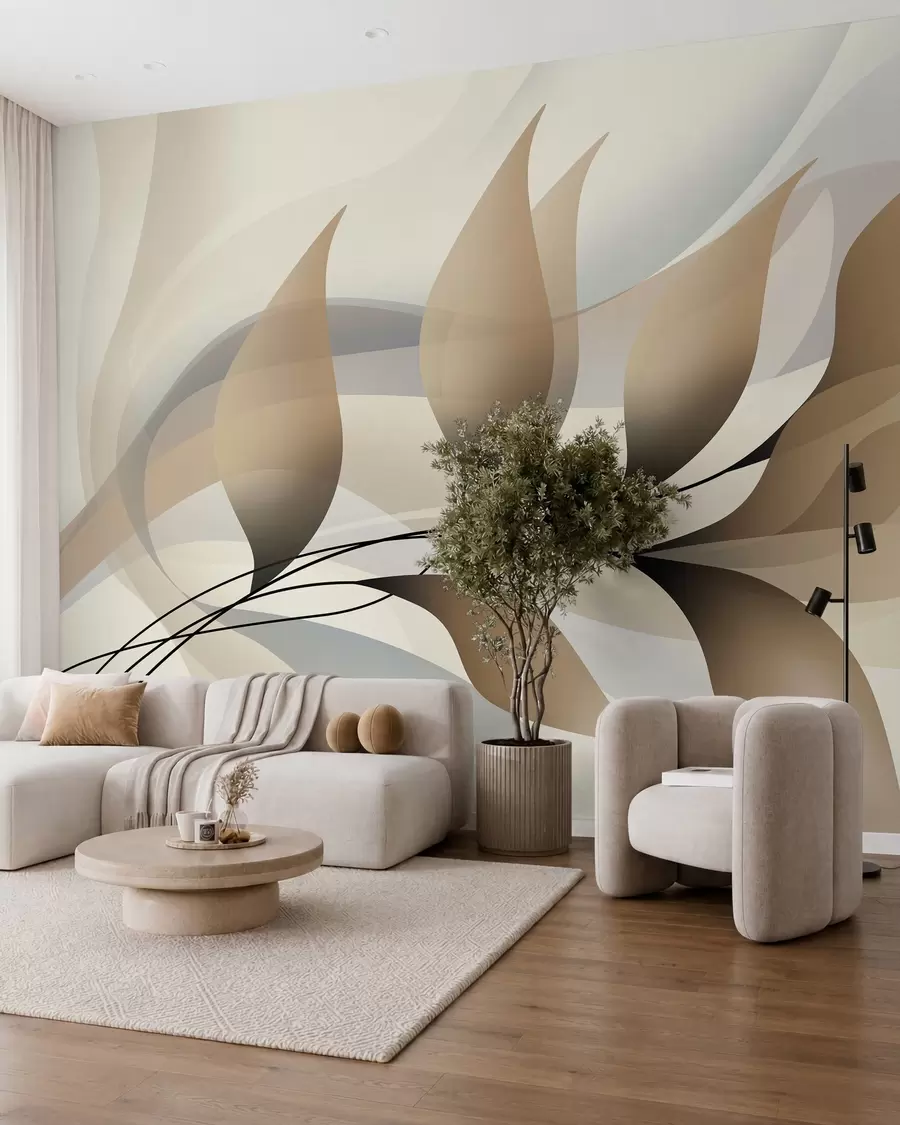 fototapeter en elegant gren med beige blader  w05660