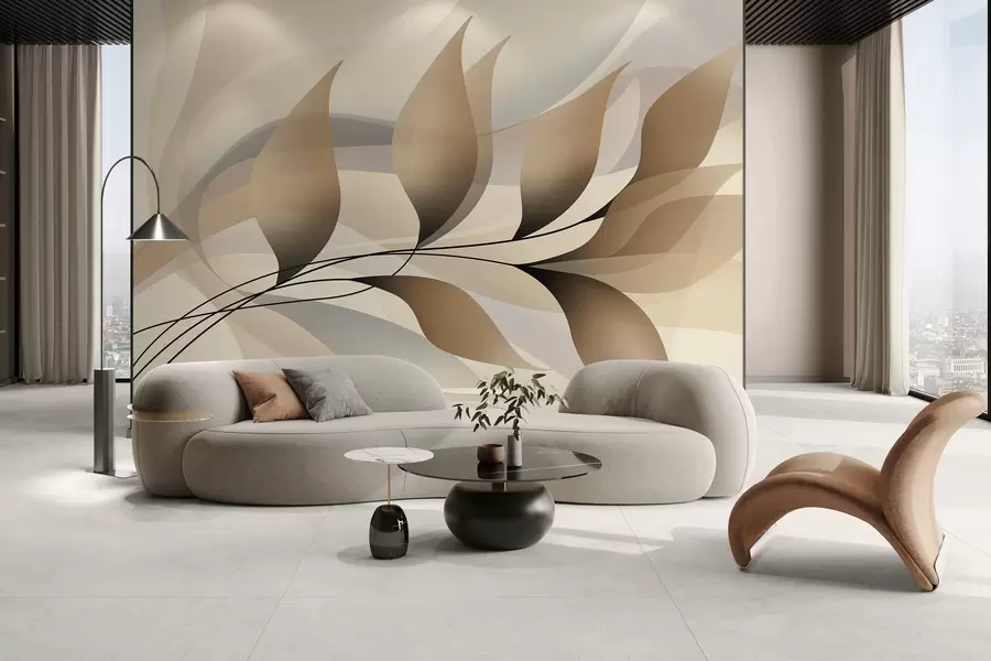 fototapeter en elegant gren med beige blader  w05660