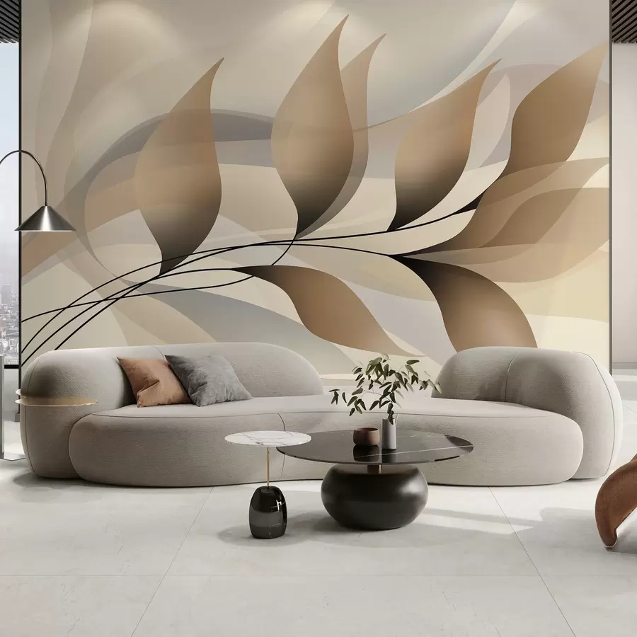 fototapeter en elegant gren med beige blader  w05660