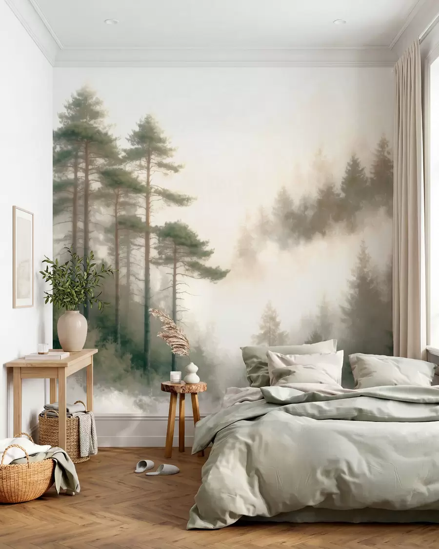 fototapeter Furu-skog om morgenen i akvarellstil w09916