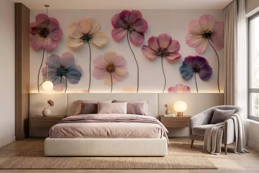 fototapeter Herbariumsammensetning med effekt av pressede blomster og 3D-tekstur w09911