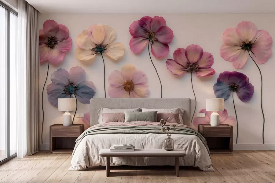 fototapeter Herbariumsammensetning med effekt av pressede blomster og 3D-tekstur w09911