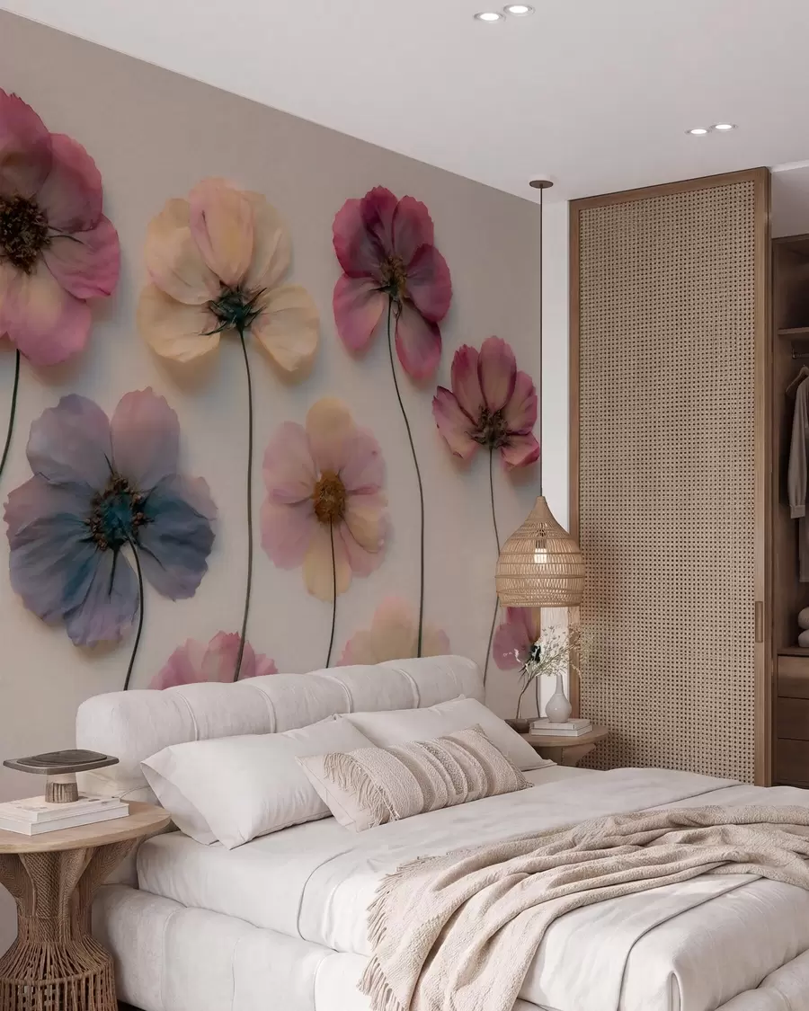 fototapeter Herbariumsammensetning med effekt av pressede blomster og 3D-tekstur w09911