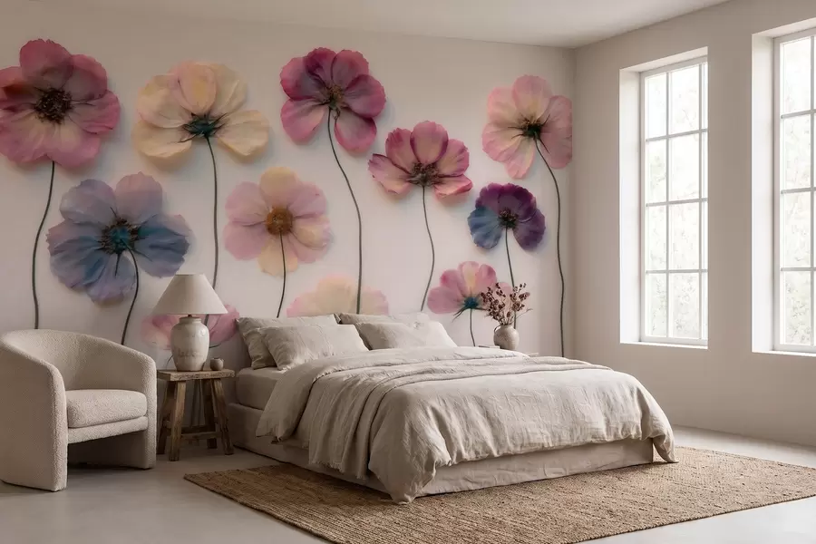 fototapeter Herbariumsammensetning med effekt av pressede blomster og 3D-tekstur w09911