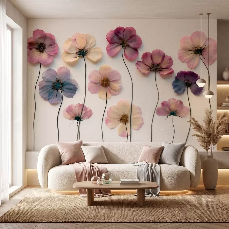 fototapeter Herbariumsammensetning med effekt av pressede blomster og 3D-tekstur w09911