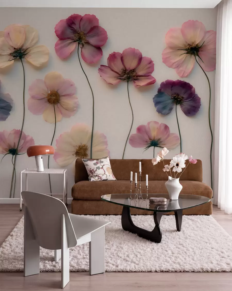 fototapeter Herbariumsammensetning med effekt av pressede blomster og 3D-tekstur w09911