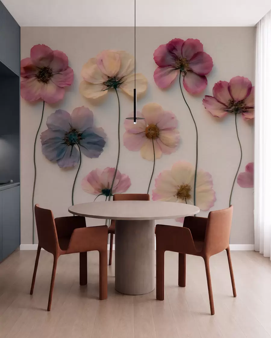 fototapeter Herbariumsammensetning med effekt av pressede blomster og 3D-tekstur w09911