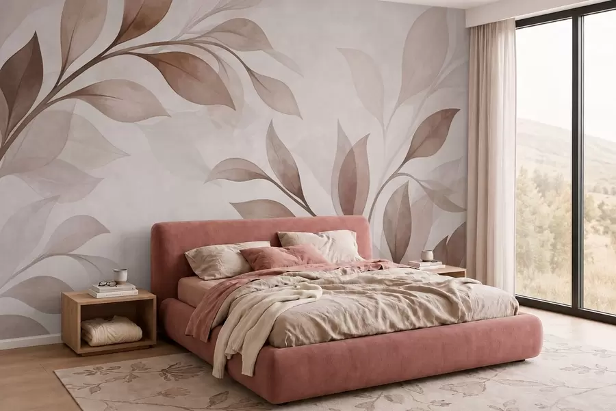 fototapeter Store blader i varme beige- og bruntoner w05693v1