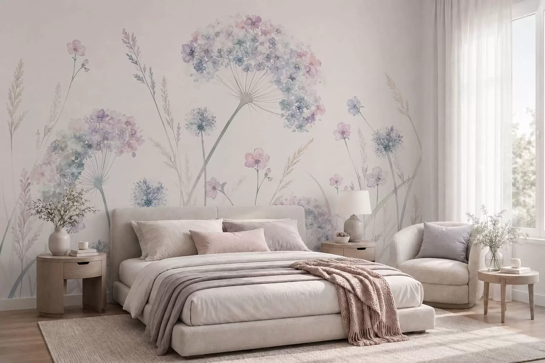 fototapeter Engblomster i milde blå og lilla nyanser w05731