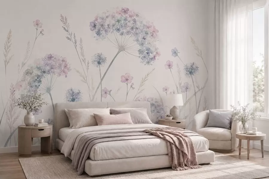 fototapeter Engblomster i milde blå og lilla nyanser w05731