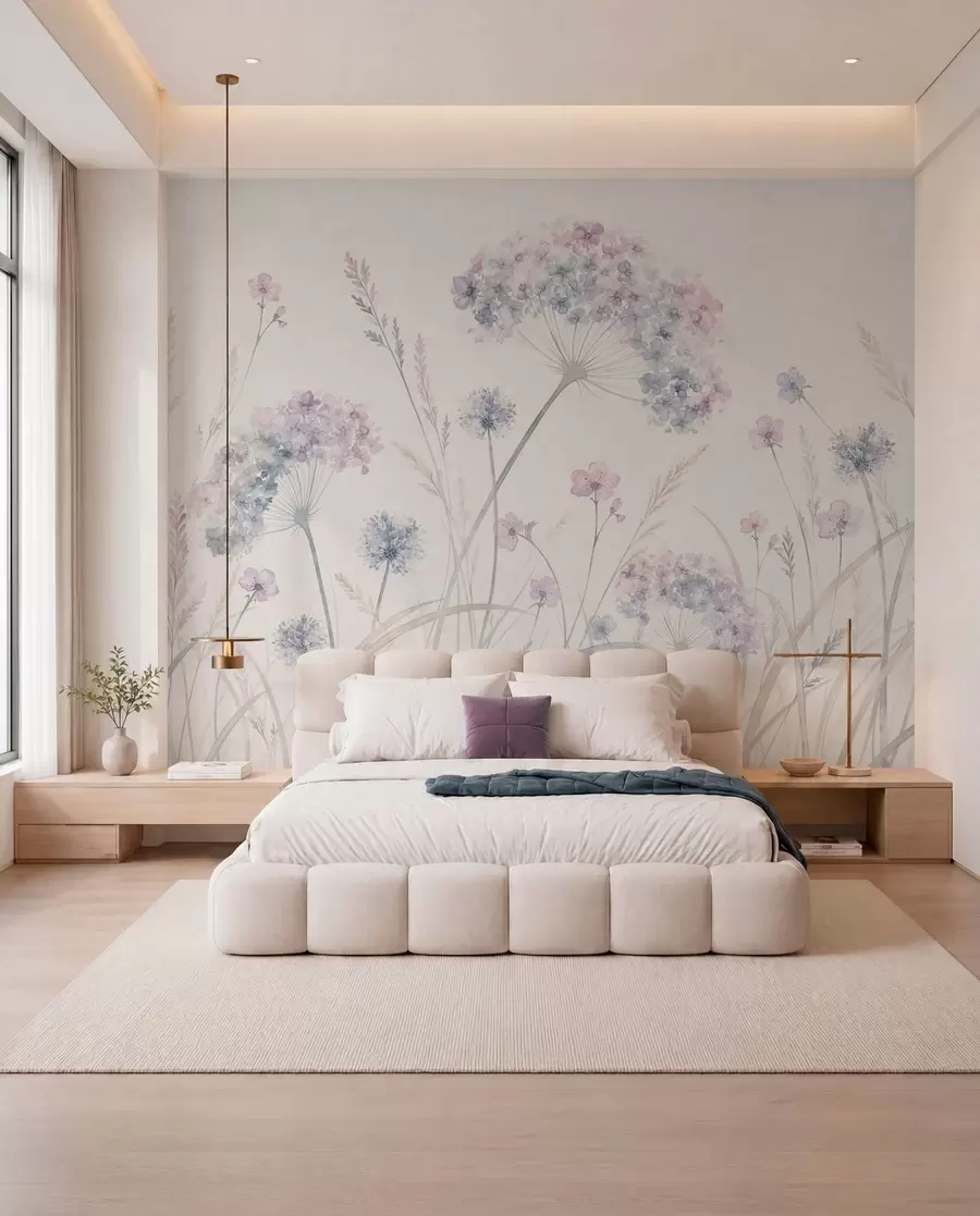 fototapeter Engblomster i milde blå og lilla nyanser w05731