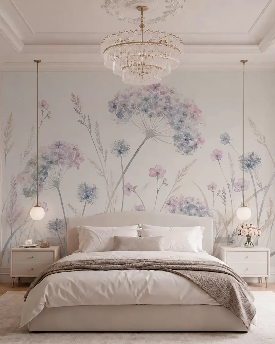 fototapeter Engblomster i milde blå og lilla nyanser w05731