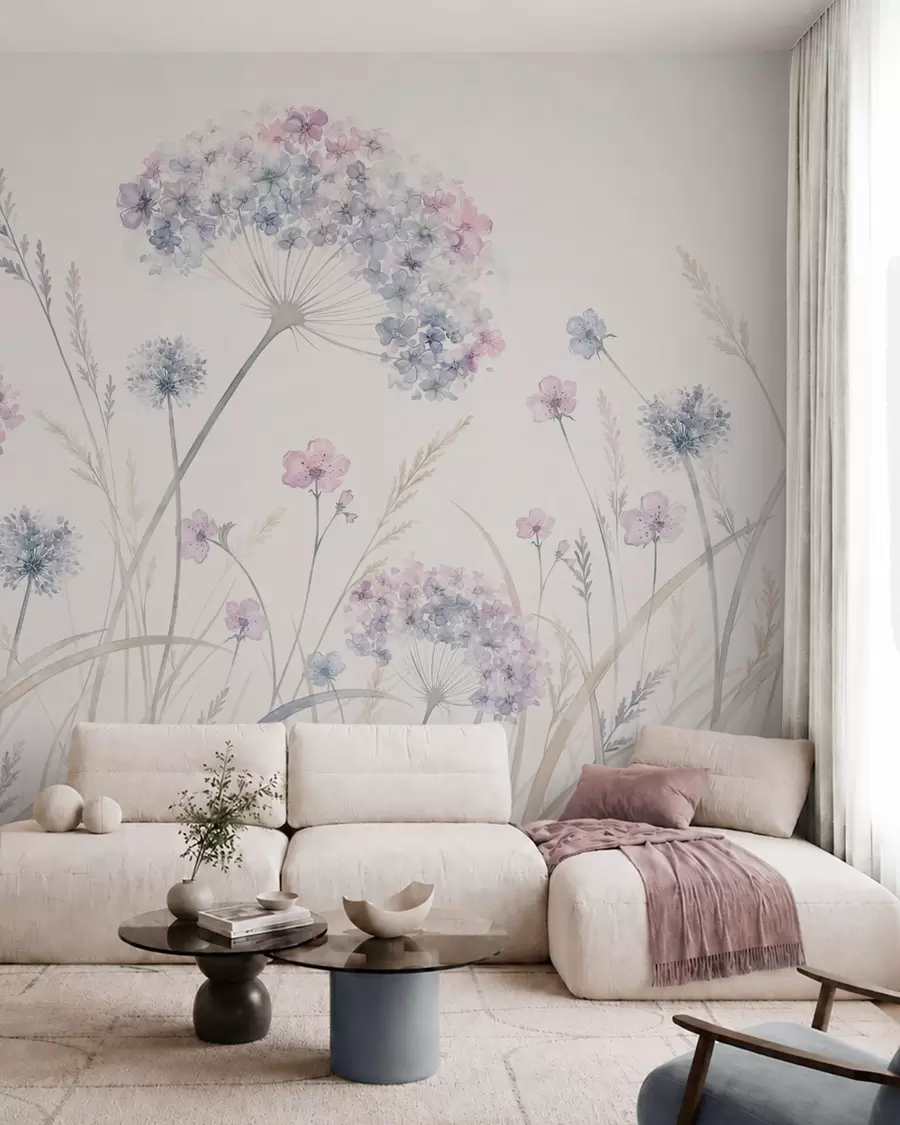 fototapeter Engblomster i milde blå og lilla nyanser w05731