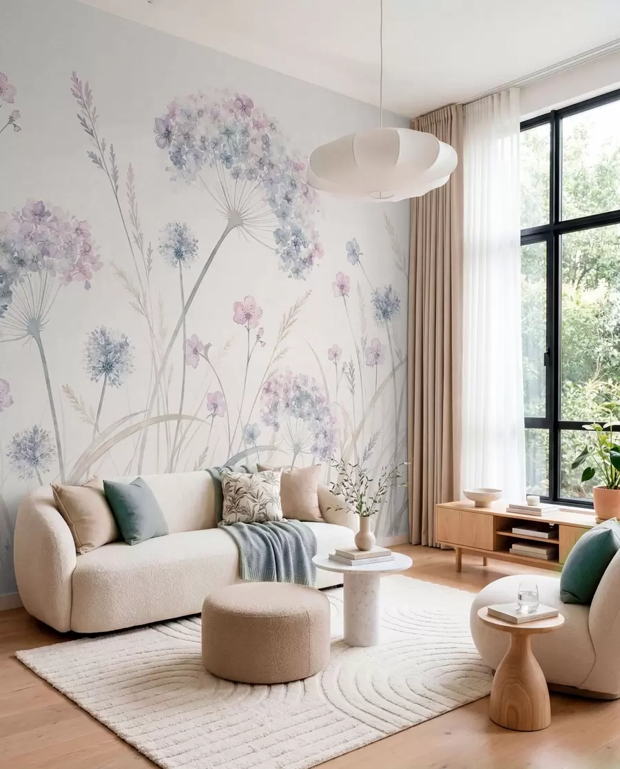 fototapeter Engblomster i milde blå og lilla nyanser w05731