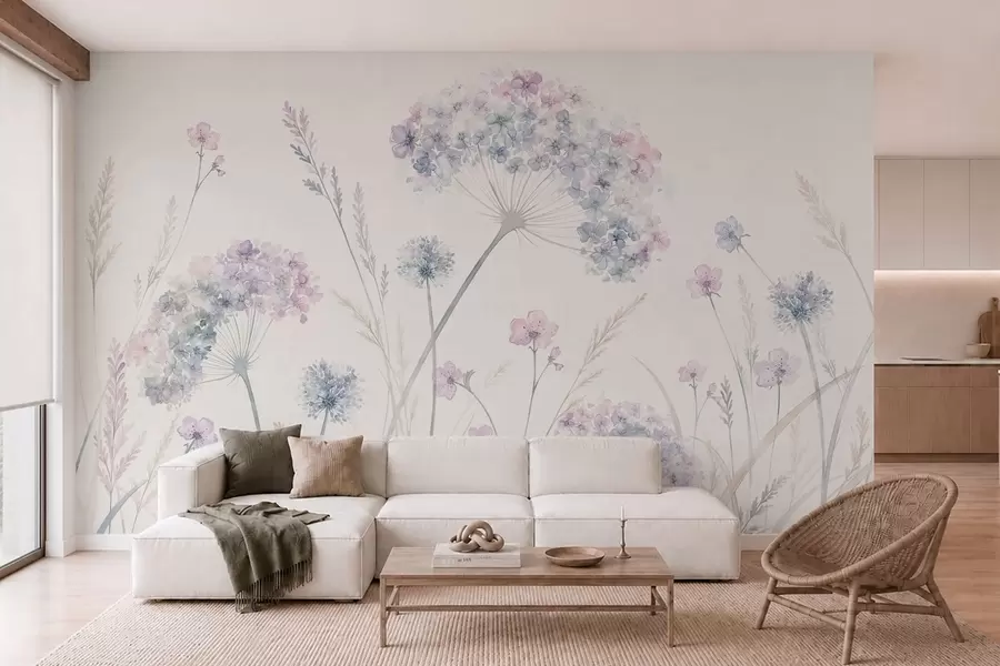 fototapeter Engblomster i milde blå og lilla nyanser w05731