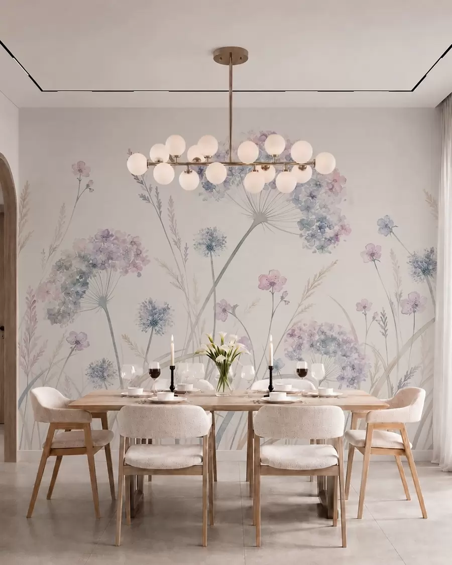 fototapeter Engblomster i milde blå og lilla nyanser w05731