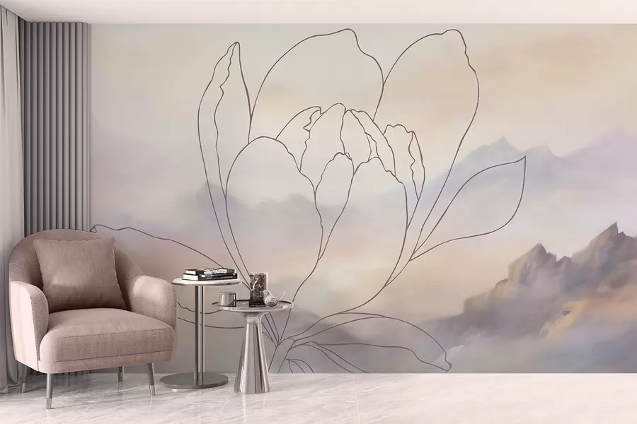 fototapeter Fjellandskap med en blomstersilhuett w05788