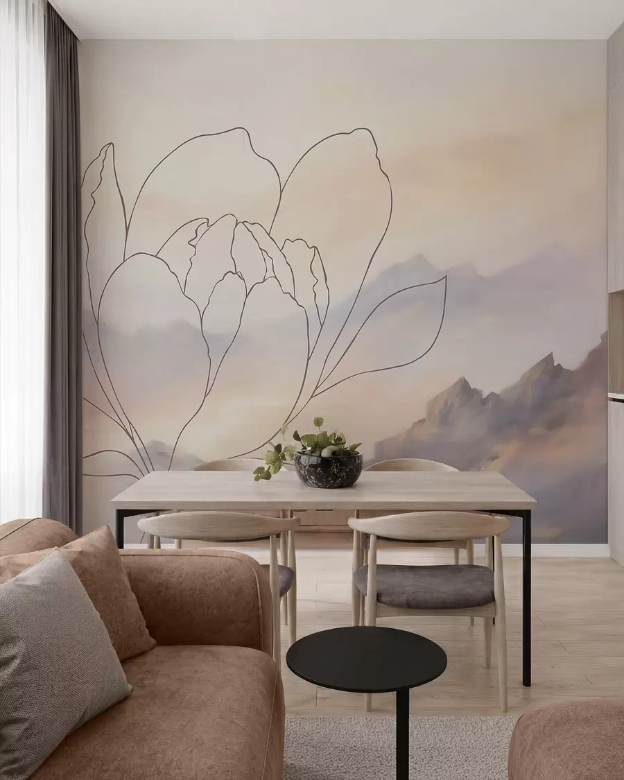 fototapeter Fjellandskap med en blomstersilhuett w05788