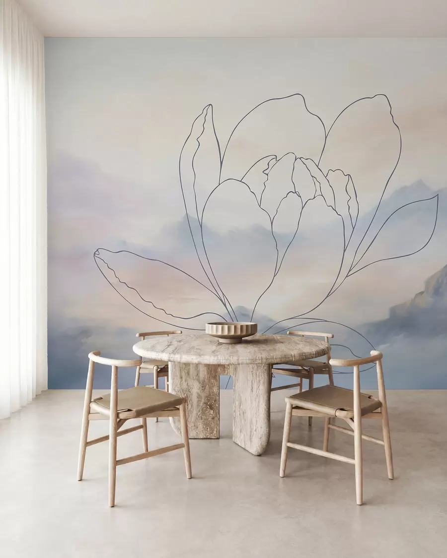 fototapeter Fjellandskap med en blomstersilhuett w05788v1