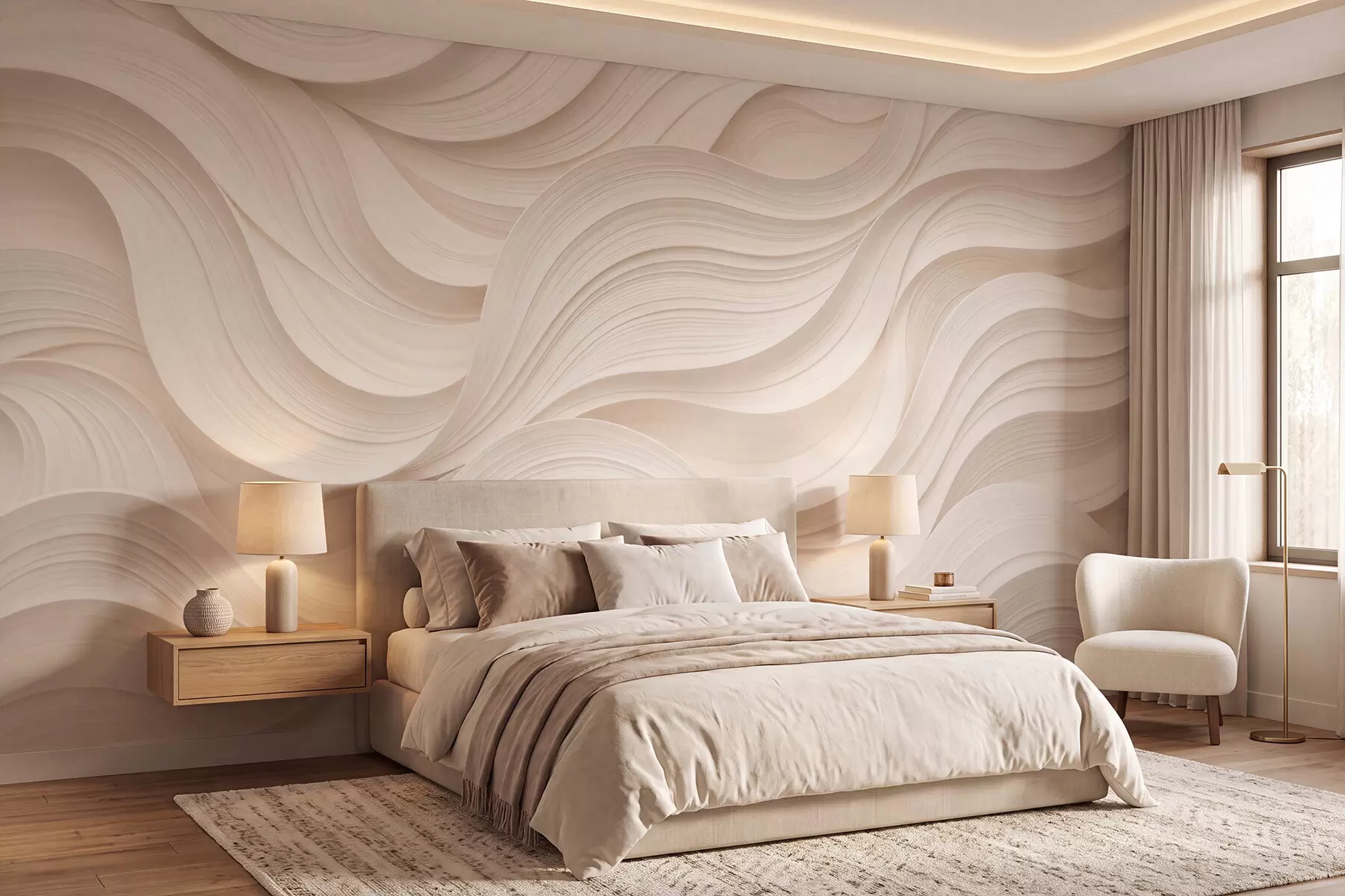 fototapeter Abstrakte, bølgete beige bølger i 3D-stil w09957