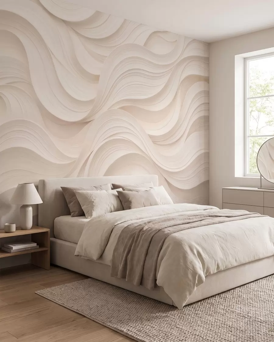 fototapeter Abstrakte, bølgete beige bølger i 3D-stil w09957