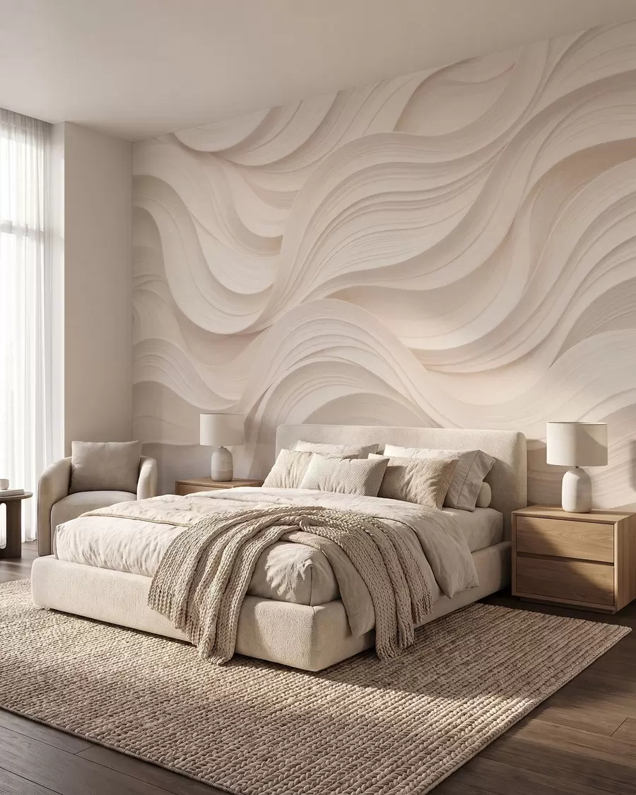 fototapeter Abstrakte, bølgete beige bølger i 3D-stil w09957