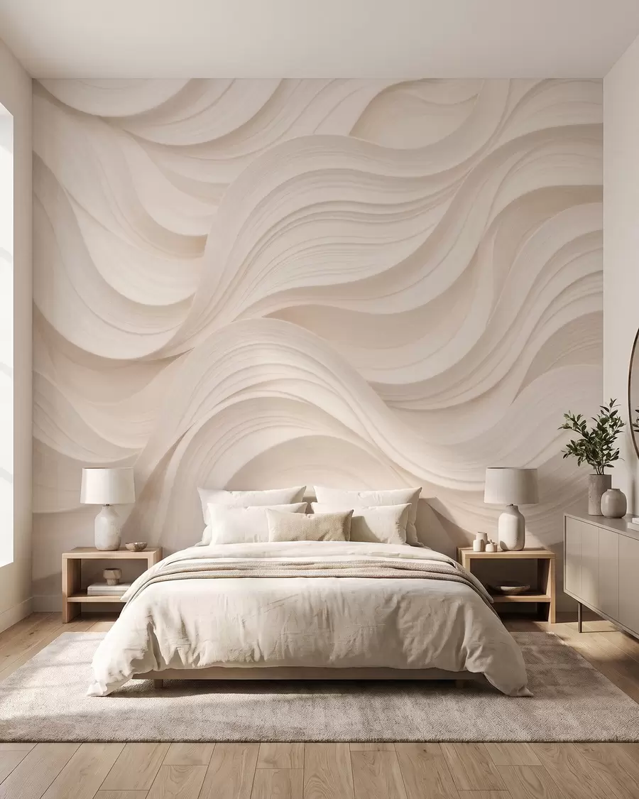 fototapeter Abstrakte, bølgete beige bølger i 3D-stil w09957