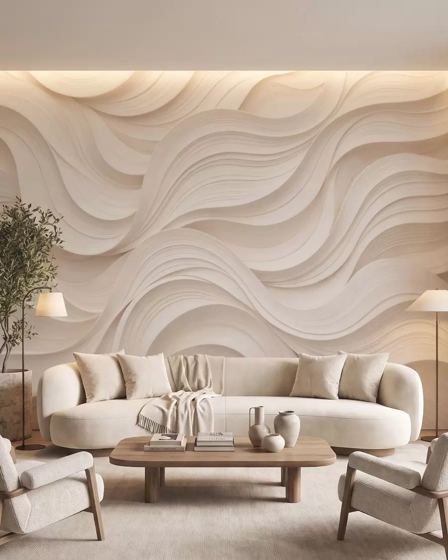 fototapeter Abstrakte, bølgete beige bølger i 3D-stil w09957
