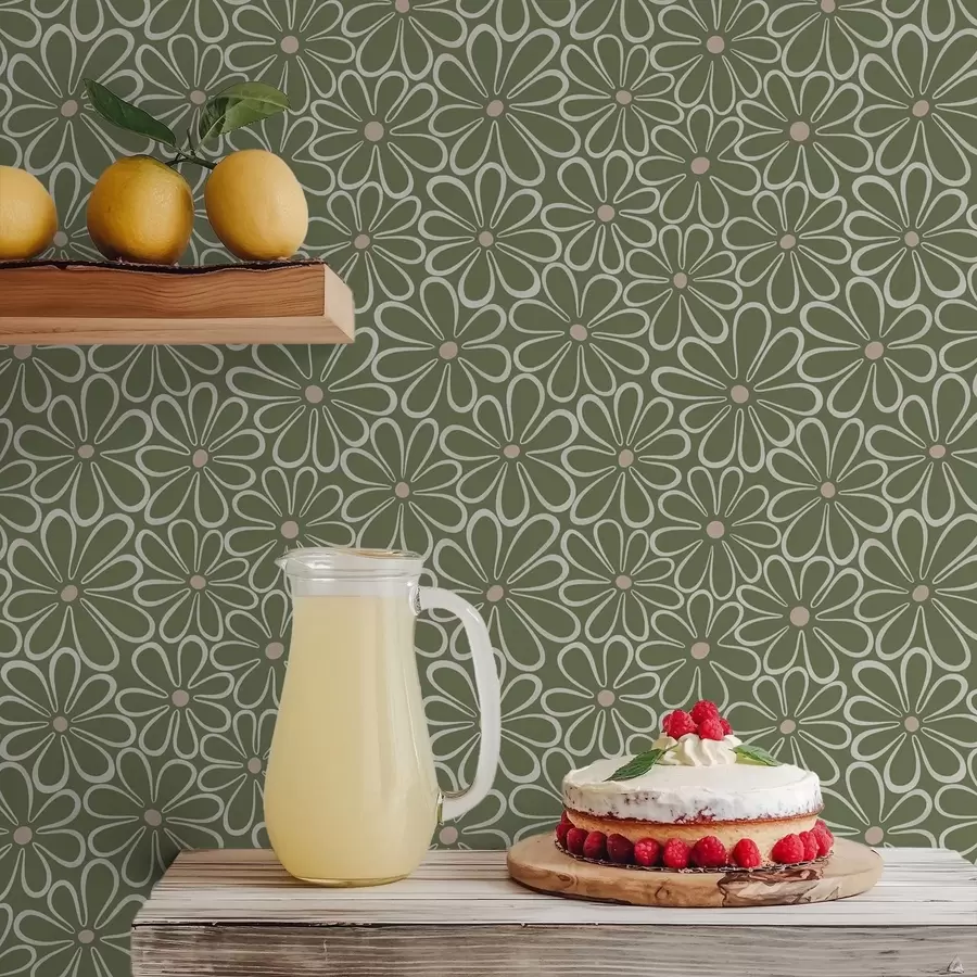 fototapeter Store blomster med konturer på grønn bakgrunn a01234