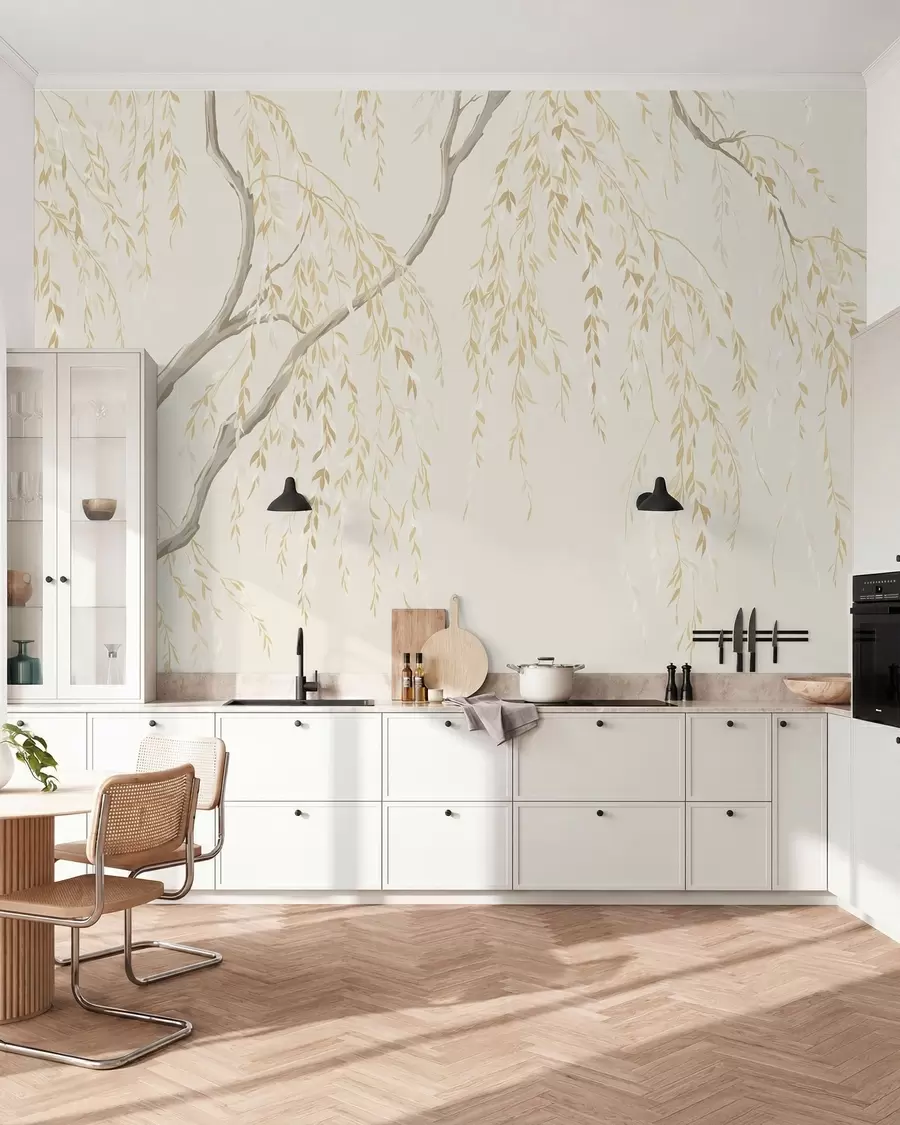 fototapeter Hengende grener i lyse beige nyanser w05812v1
