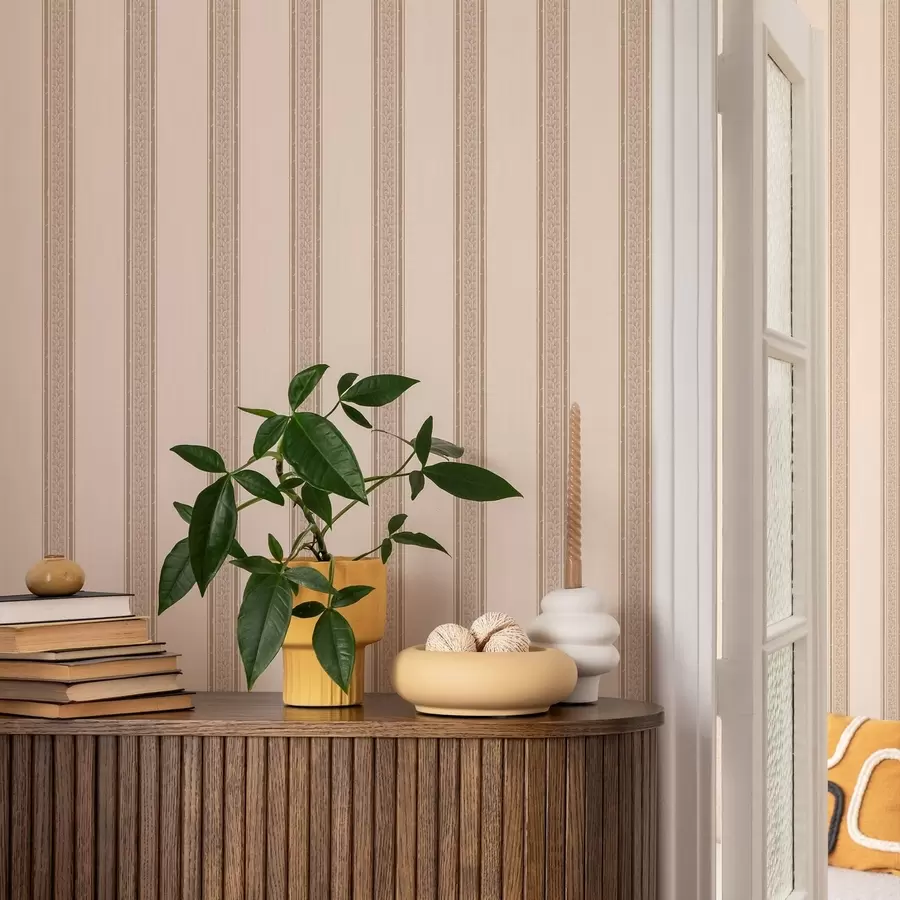 fototapeter Elegante beige striper med blader a01249v2
