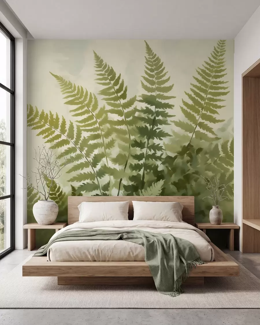 fototapeter Abstrakte, stiliserte bregneblader, malerilignende motiv w05852