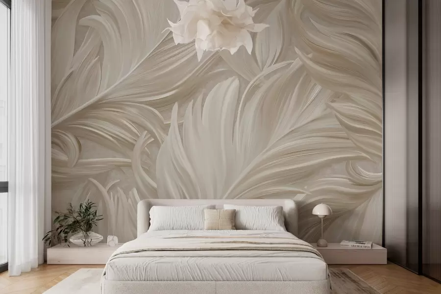 fototapeter En stor, malt, buet fjær i varme beige nyanser w05757